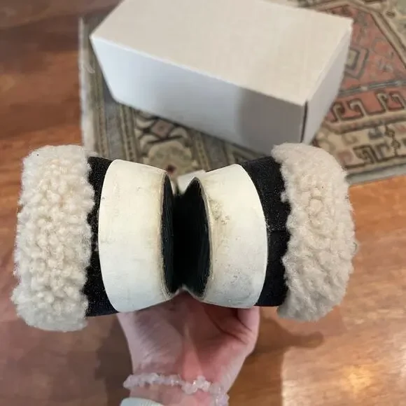 Golden Goose Sabot Shearling Lined Leather Slip On Sneakers Black White Size 10 - Picture 14 of 16